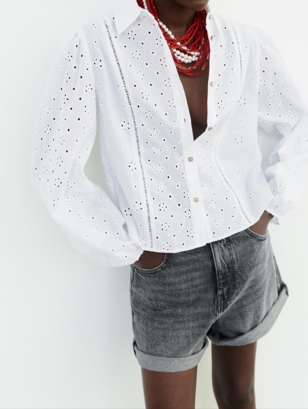 Zara Cutwork Eyelet Embroidered 100% cotton Shirt Button Down S - Picture 1 of 11
